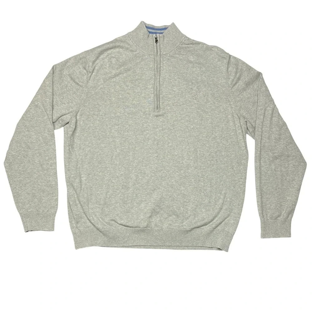 IZOD 1/4‎ Zip 100% Cotton Sweater Men's XXL Gray Blue Trim EUC